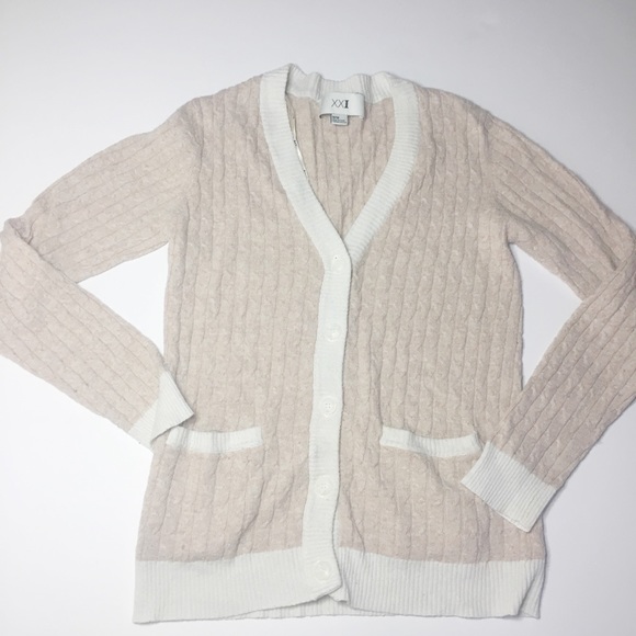 Forever 21 soft pink & ivory cardigan sweater - Picture 1 of 8